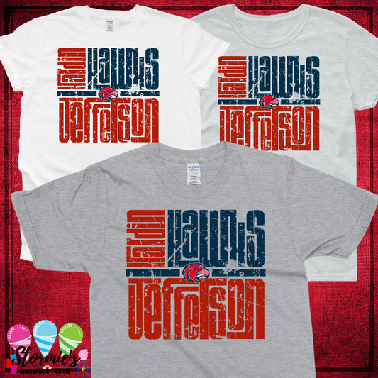 Hardin Jefferson Hawks Distressed Word Art TShirt
