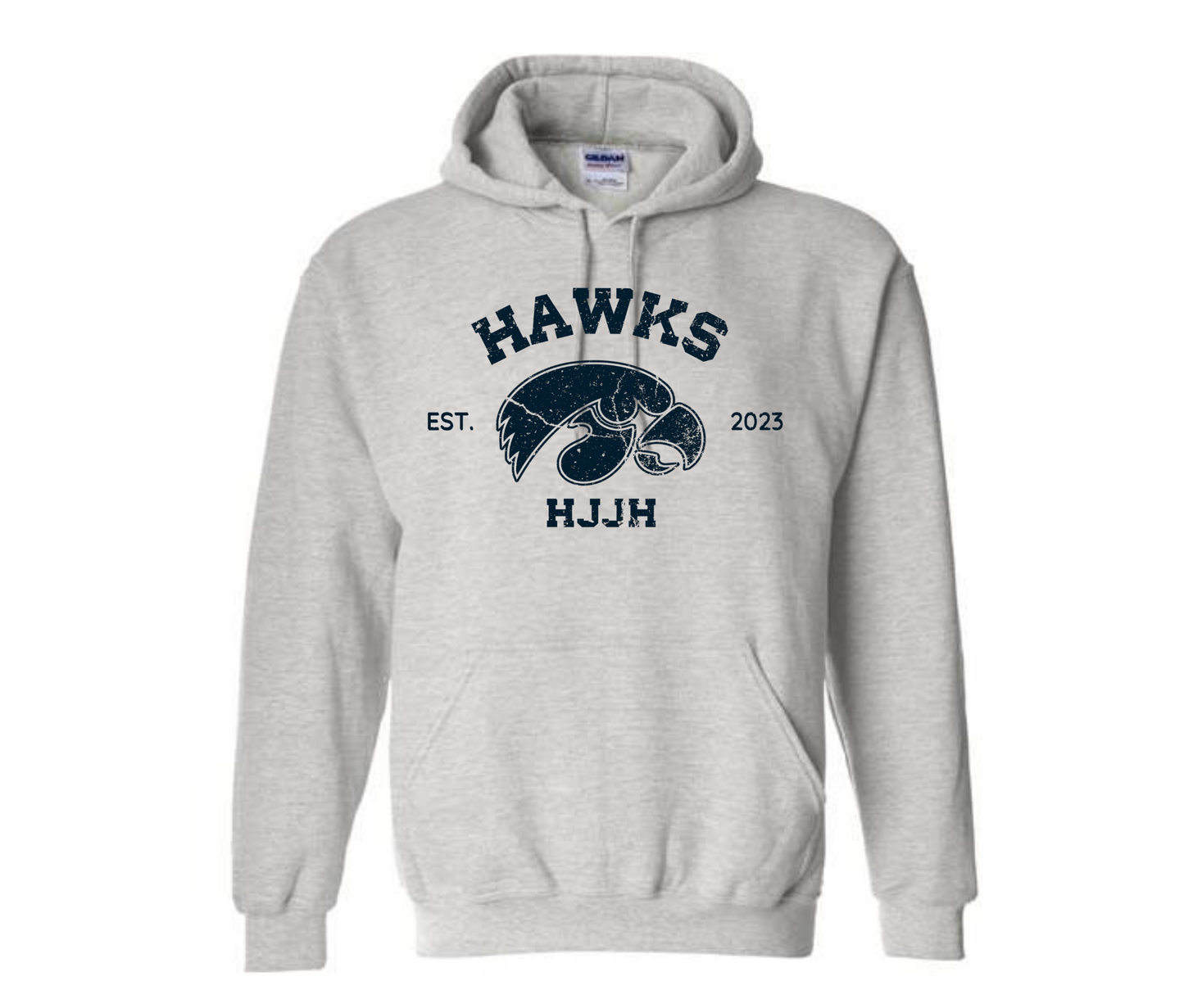 Hawks EST. 2023 HJJH Hardin Jefferson JUNIOR HIGH Distressed Gray Shirt & Sweatshirt & Hoodie & Long Sleeve Shirt