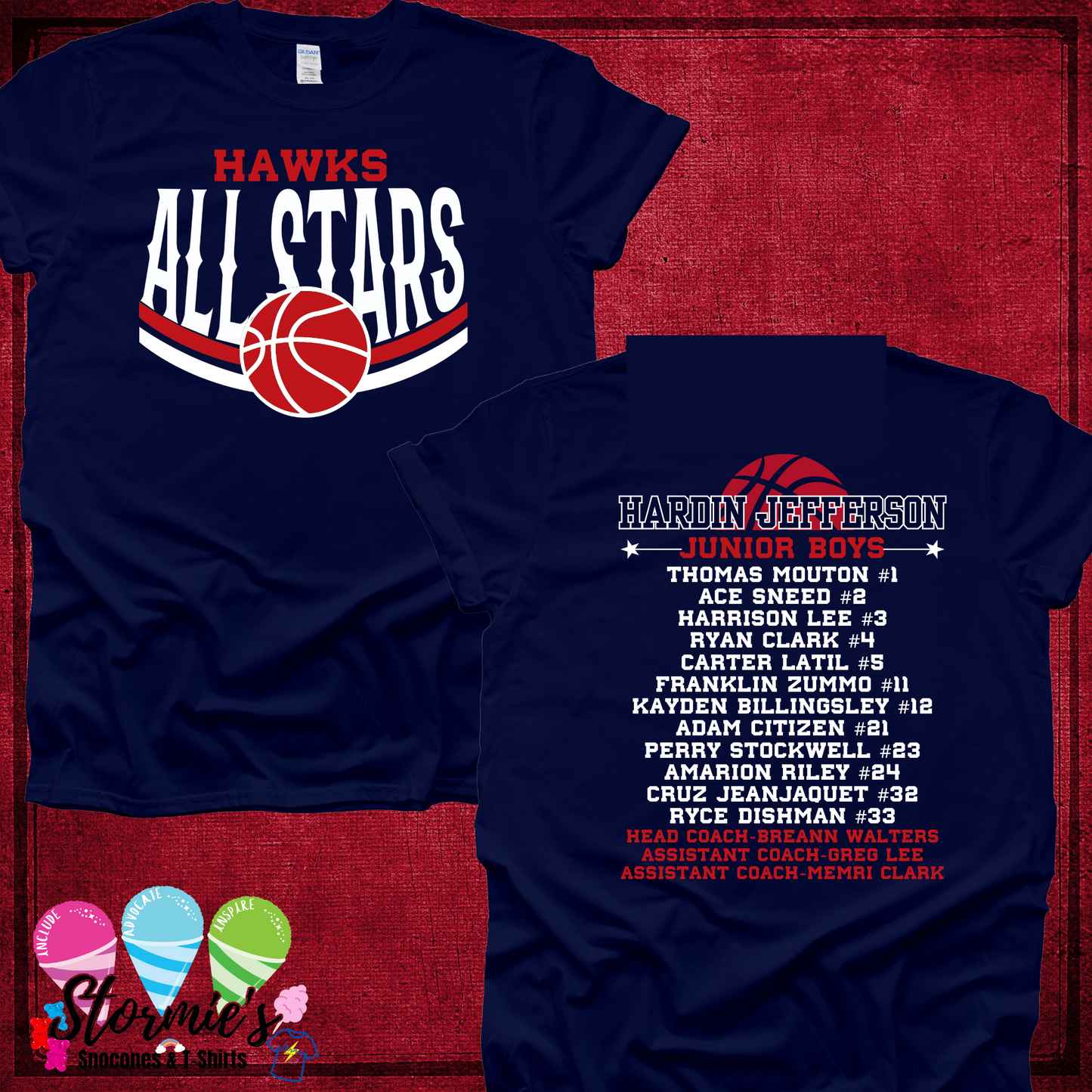 Hawks Junior Boys Basketball All-Stars 2025 Navy Shirt