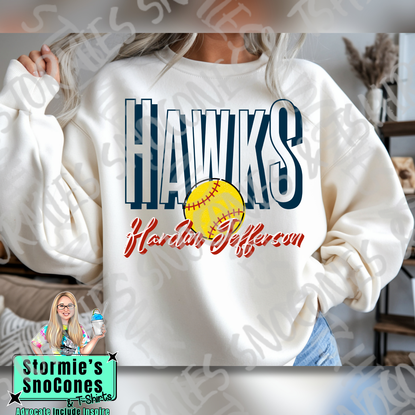 Hardin Jefferson Hawks Doodle Softball Icon White TShirt or Sweatshirt