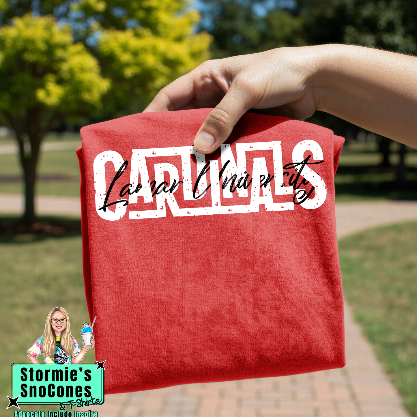 Lamar University Cardinals Lines Cursive Weave Red Gildan Comfort Colors Bella Canvas Shirt