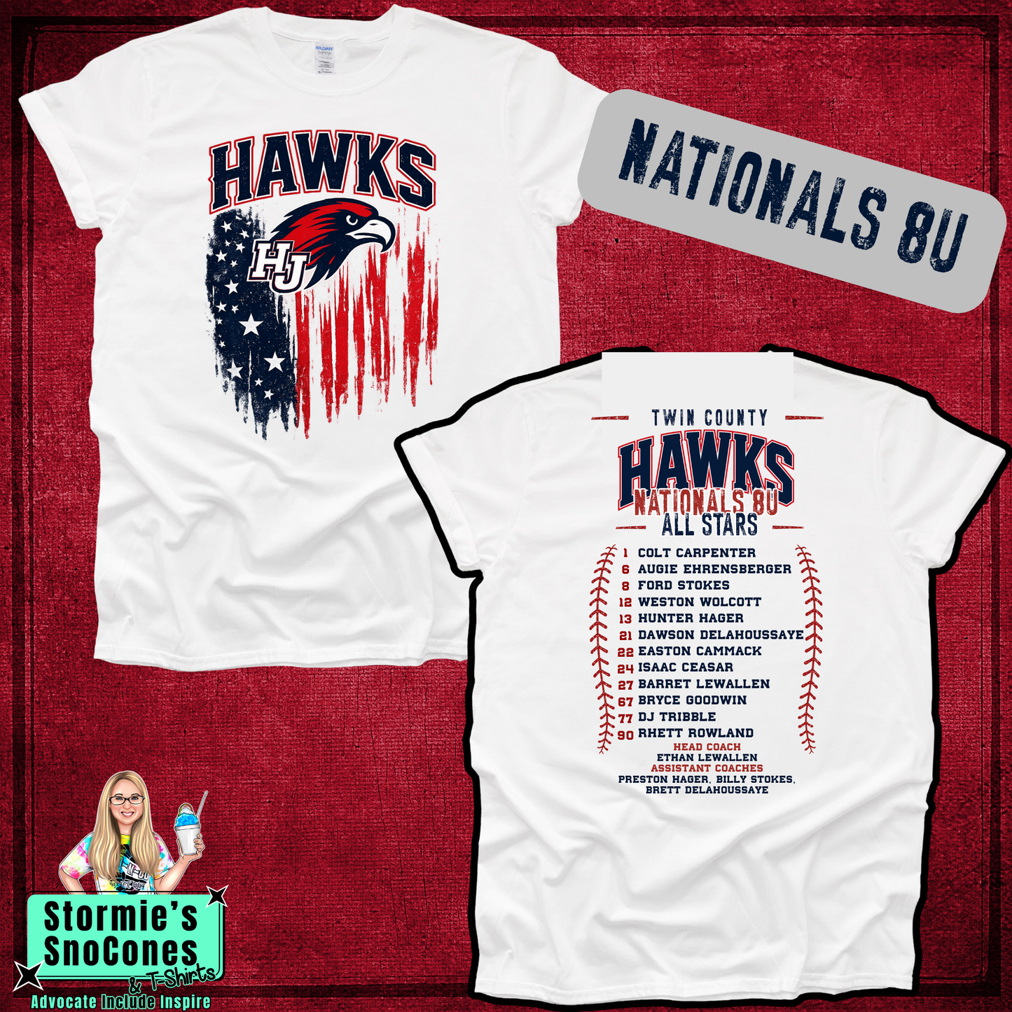 Twin County All-Stars Nationals 8U Coach Pitch 2026 White Shirt