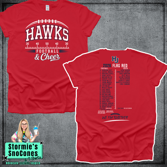Hardin Jefferson Hawks HJYS Football & Cheer 2026 Shirt - FLAG RED