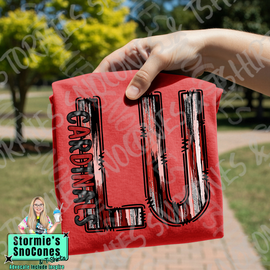 Lamar University Cardinals Brushstroke Doodle Red Gildan Comfort Colors Bella Canvas Shirt