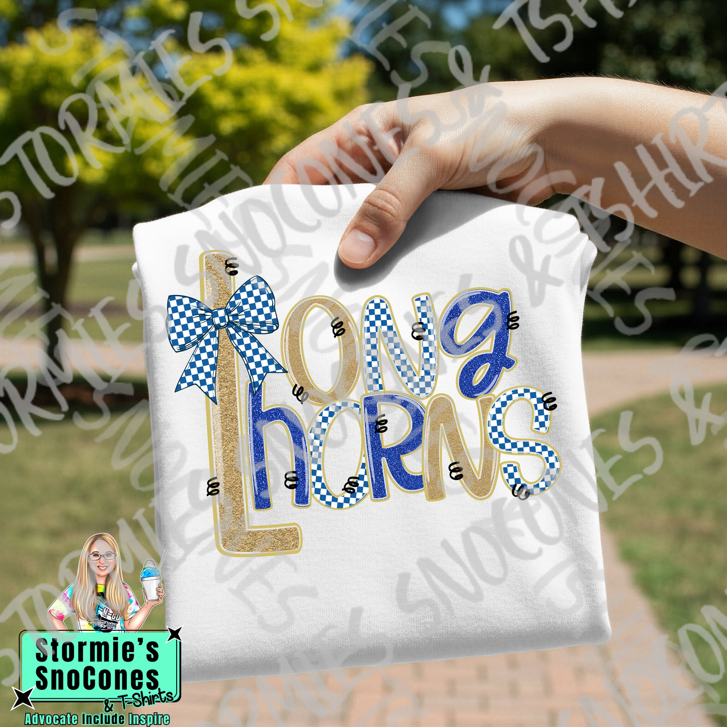 Hamshire Fannett Longhorns Doodle Checkered Bow Faux Glitter White Gildan Comfort Colors Bella Canvas Shirt