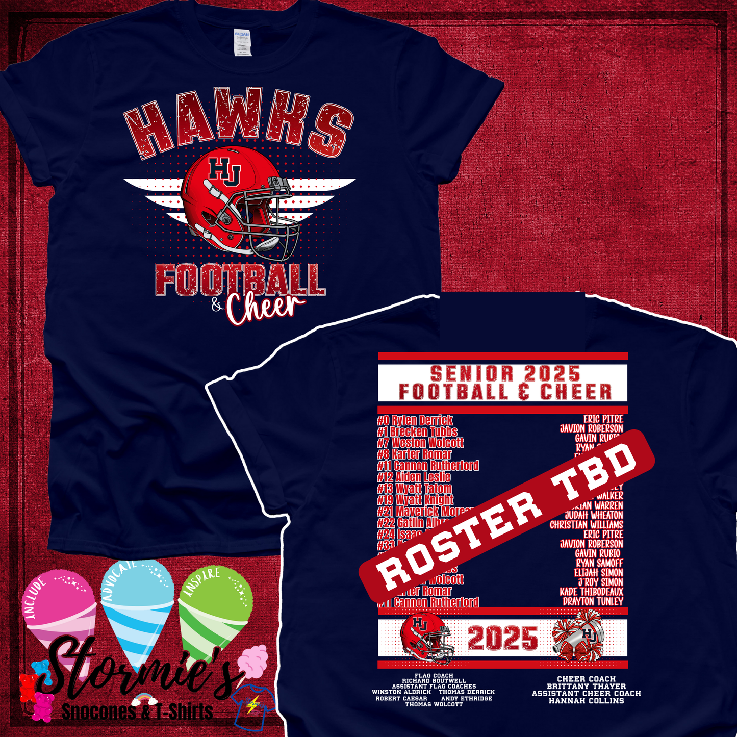 Hawks Football & Cheer 2025 Navy Shirt SENIOR