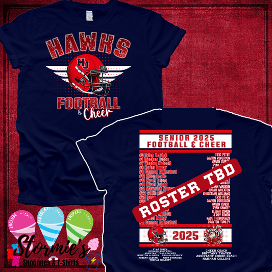 Hawks Football & Cheer 2025 Navy Shirt SENIOR