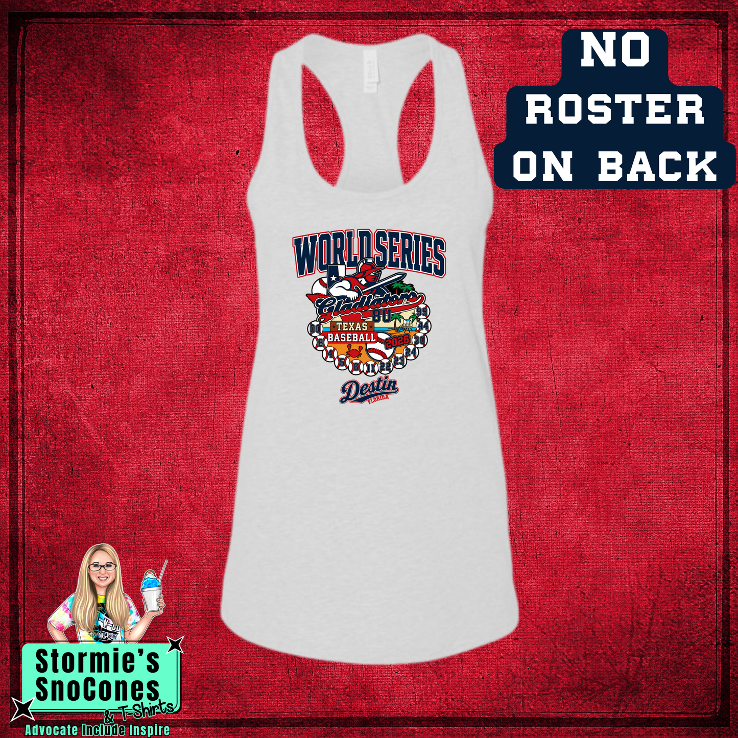 Gladiators World Series 2026 Bella Racer Back White Tank Top