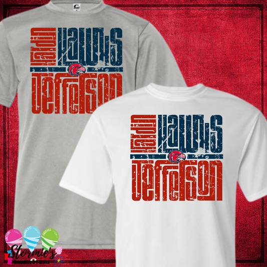Hardin Jefferson Hawks Distressed Word Art DRY FIT Shirt