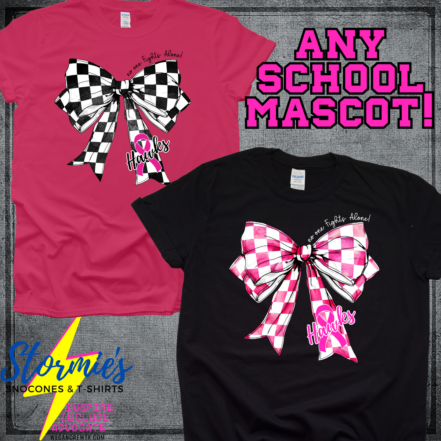 Cancer No One Fights Alone Any School Mascot Coquette Bow Shirt