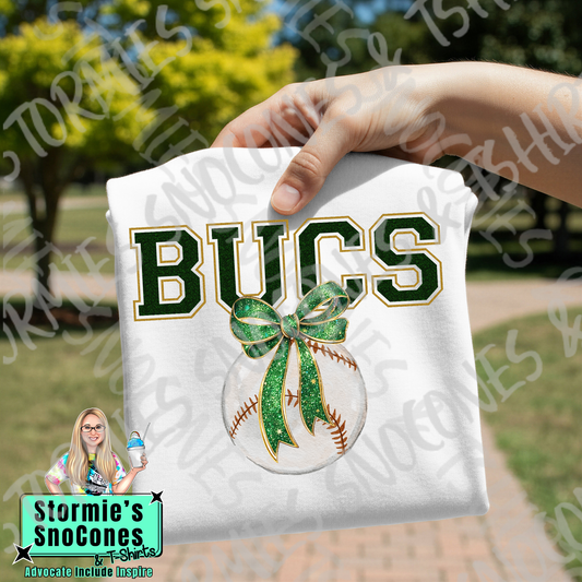 East Chambers Buccaneers Bucs Basball Bow White Gildan Comfort Colors Bella Canvas Shirt