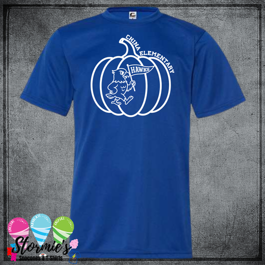 Hawk Pumpkin - Fall China Elementary Field Day 2025 Shirt Blue DRY FIT