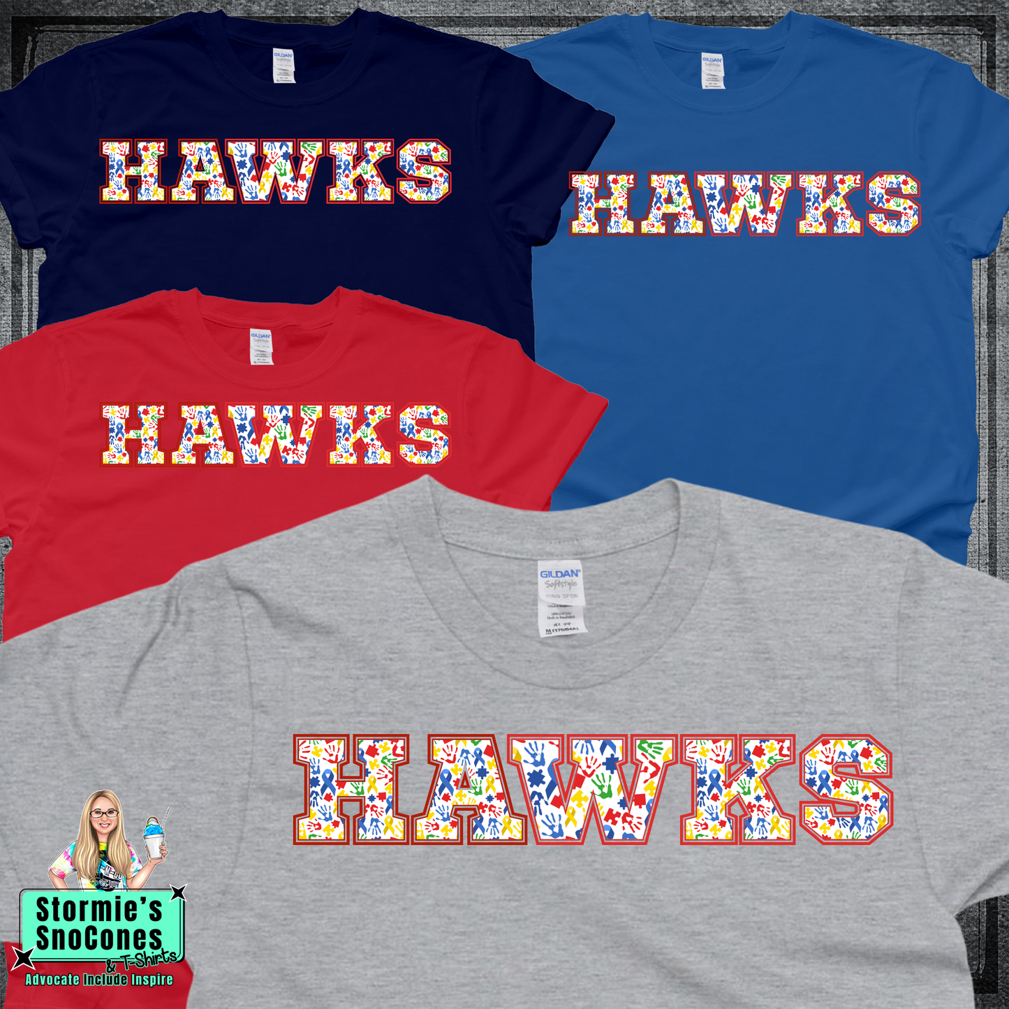 Hawks Autism Ribbon Hand Puzzle Fill Tshirt