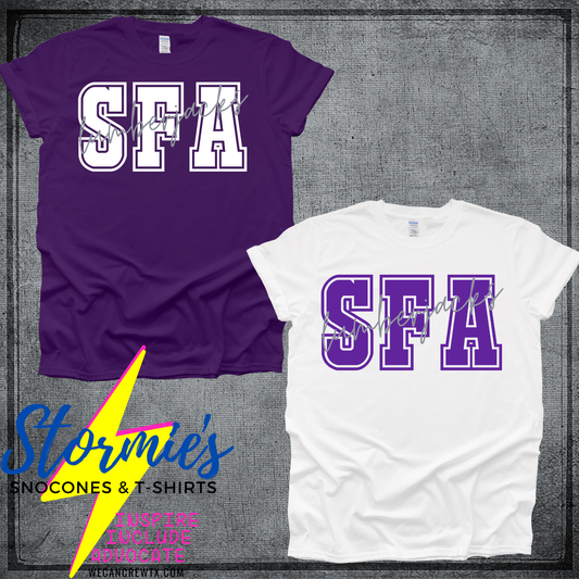 Stephen F Austin State University SFA Initials Cursive Shirt