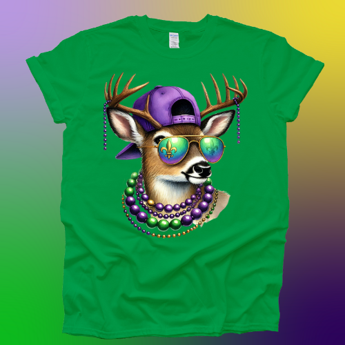 Mardi Gras Deer Green Shirt