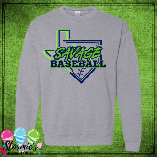 Savage Baseball 2025  - Gray Sweatshirt & Hoodie & Long Sleeve Shirt