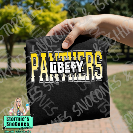 Liberty Panthers letter split retro stack Black Gildan Comfort Colors Bella Canvas Shirt