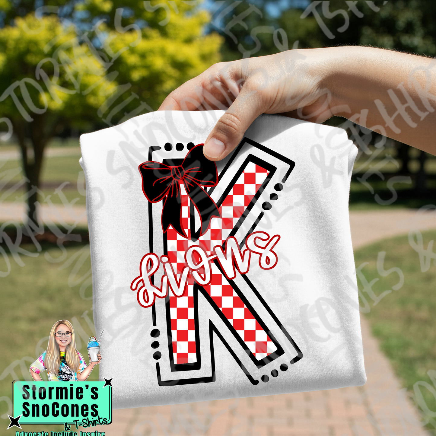 Kountze Lions Checkered Doodle Initials White Gildan Comfort Colors Bella Canvas Shirt
