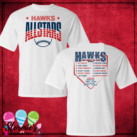 Hawks 6U Baseball All Stars 2025 NATIONAL White Dry Fit Shirt