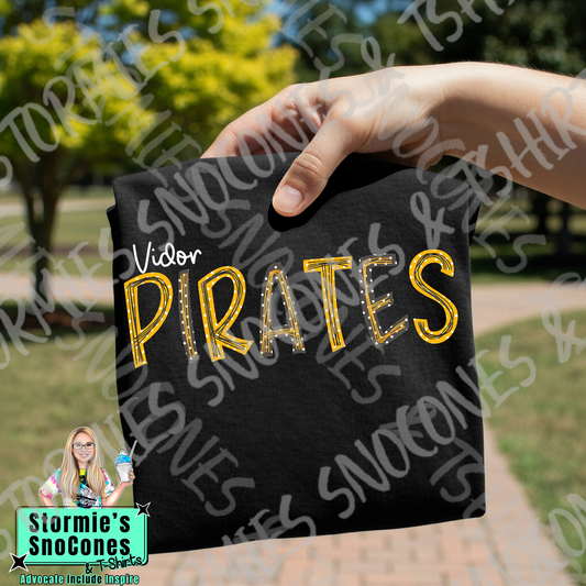 Vidor Pirates Polka Dot Doodle Black Gildan Comfort Colors Bella Canvas Shirt