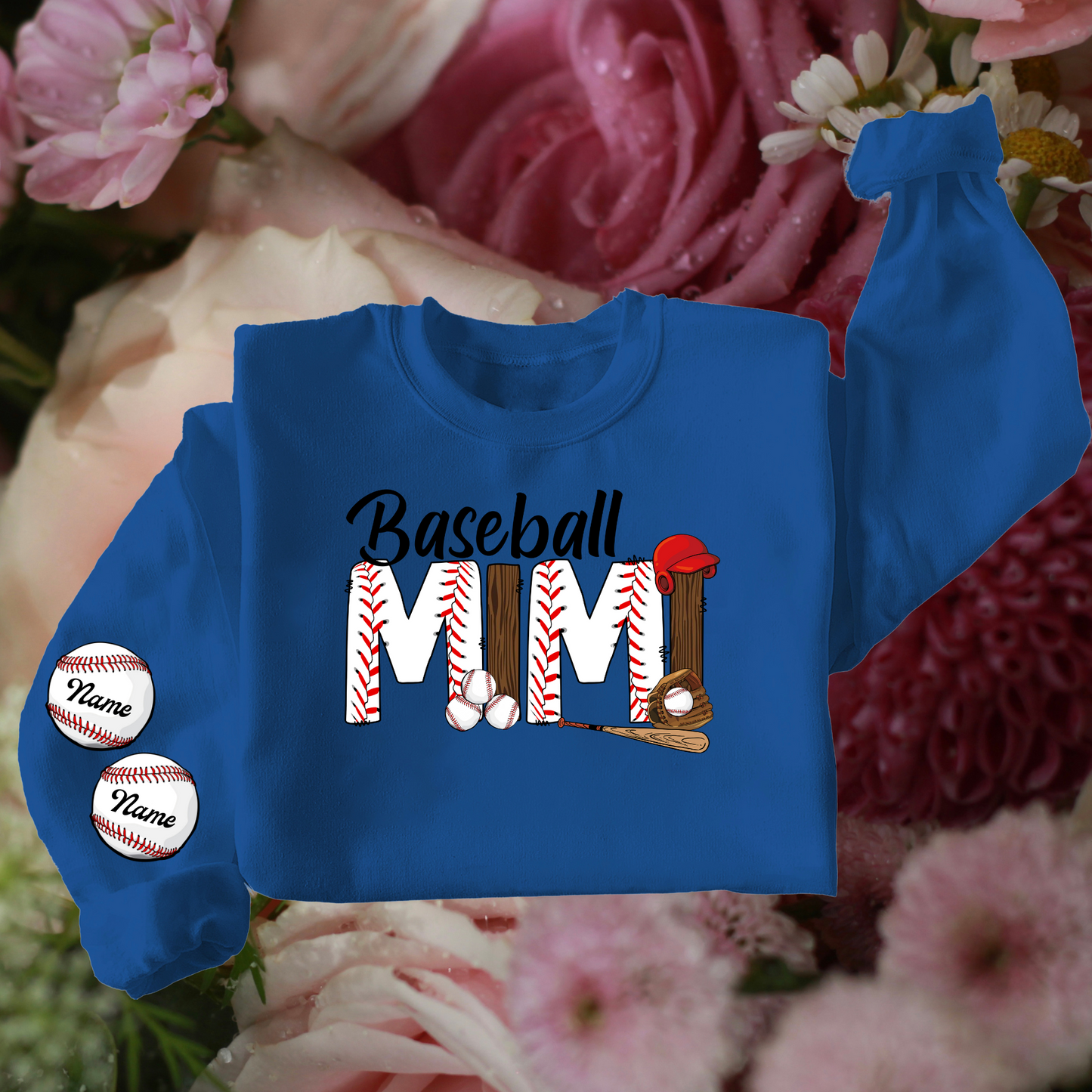 Baseball Mama YOUR CHILD'S NAME ON SLEEVE Sweatshirt