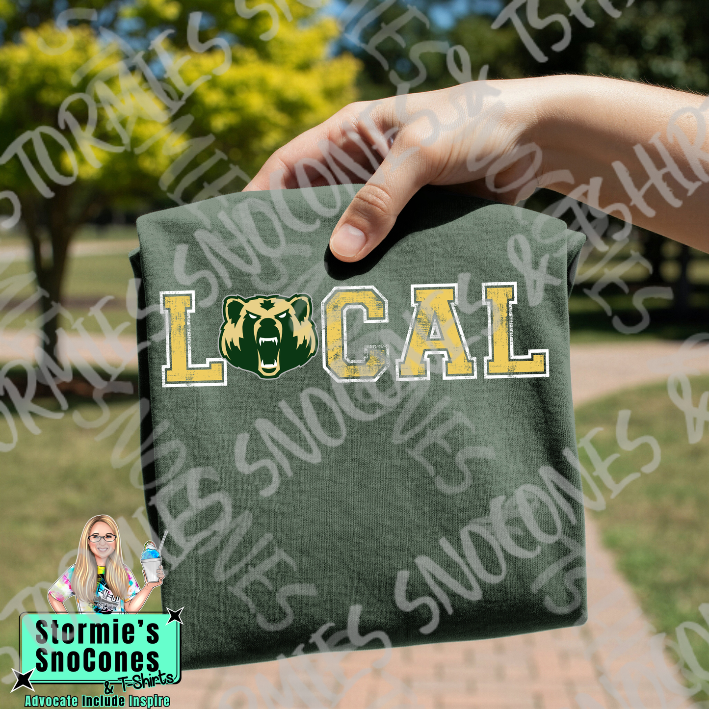 Little Cypress-Mauriceville Bears Logo Local Forest Green Gildan Comfort Colors Bella Canvas Shirt