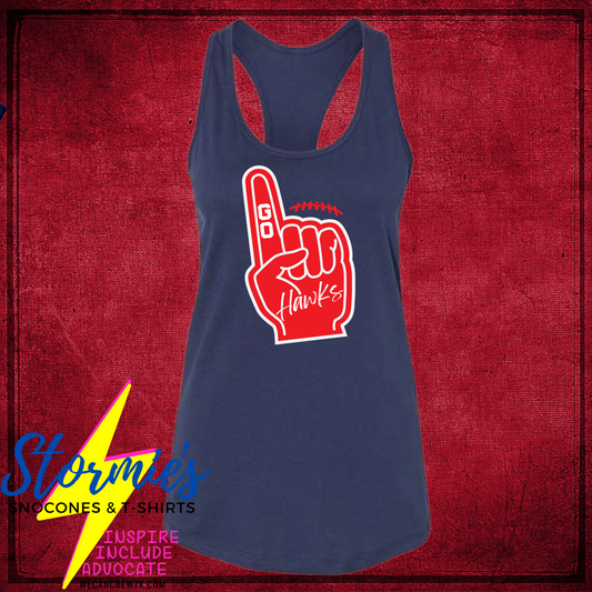 Go Hawk Foam Finger  Bella Racer Back Tank Top Navy