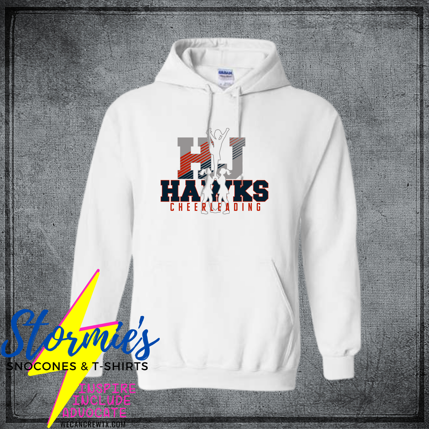 HJ Hawks Cheerleading Stunt White Sweatshirt & Hoodie & Long Sleeve Shirt