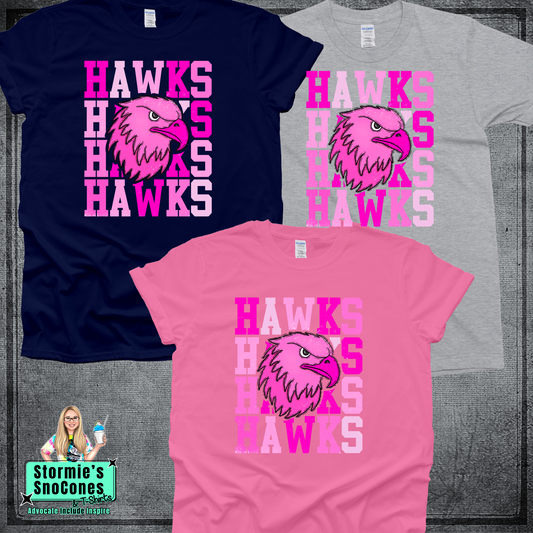 Hawks Repeat Mascot Distressed Pink Out Tshirt