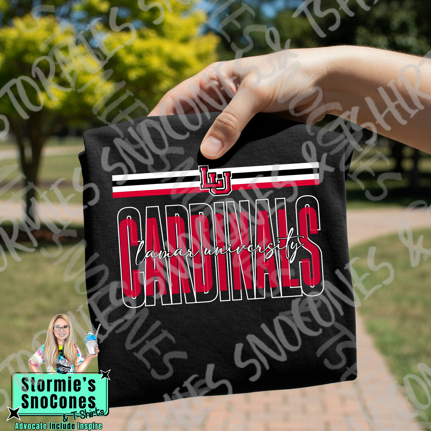 Lamar University Cardinals Layered Outline Cursive Black Gildan Comfort Colors Bella Canvas Shirt
