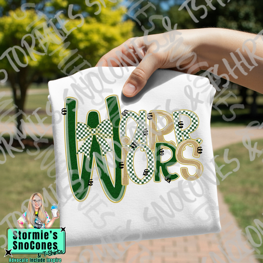 Legacy Christian Academy Warriors Doodle Checkered Bow Faux Glitter White Gildan Comfort Colors Bella Canvas Shirt