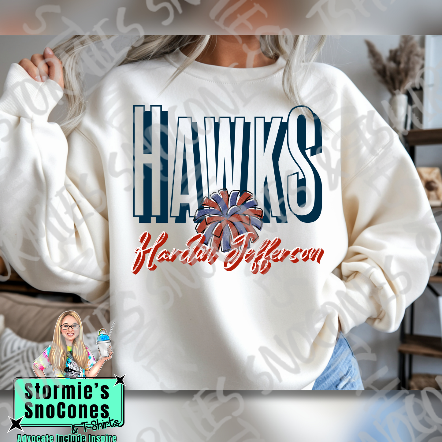 Hardin Jefferson Hawks Doodle Cheer Pompom Icon White TShirt or Sweatshirt