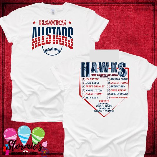 Hawks 6U Baseball All Stars 2025 NATIONAL White Shirt