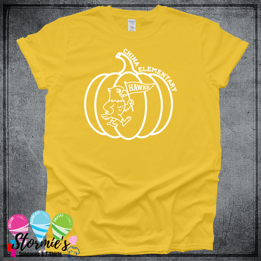 Hawk Pumpkin - Fall China Elementary Field Day 2025 Shirt Yellow