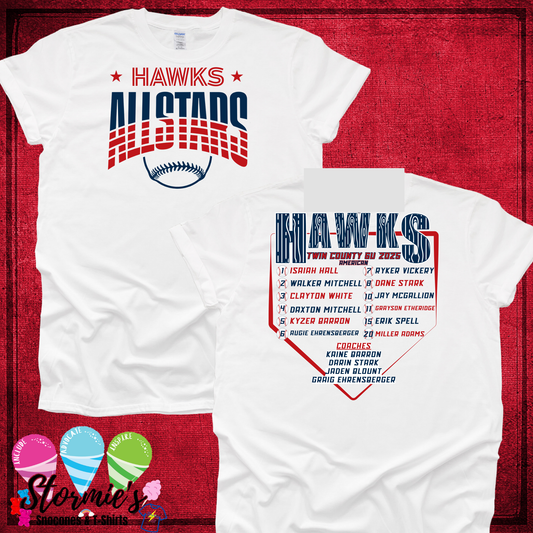 Hawks 6U Baseball All Stars AMERICAN 2025 White Shirt