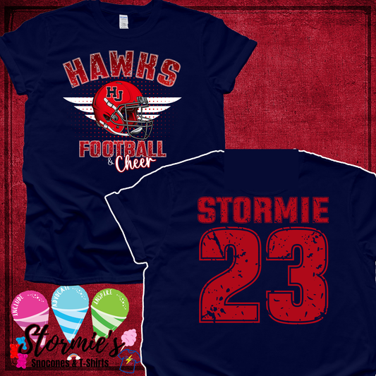 Hawks Football & Cheer 2025 CUSTOM NAME & NUMBER Navy Shirt