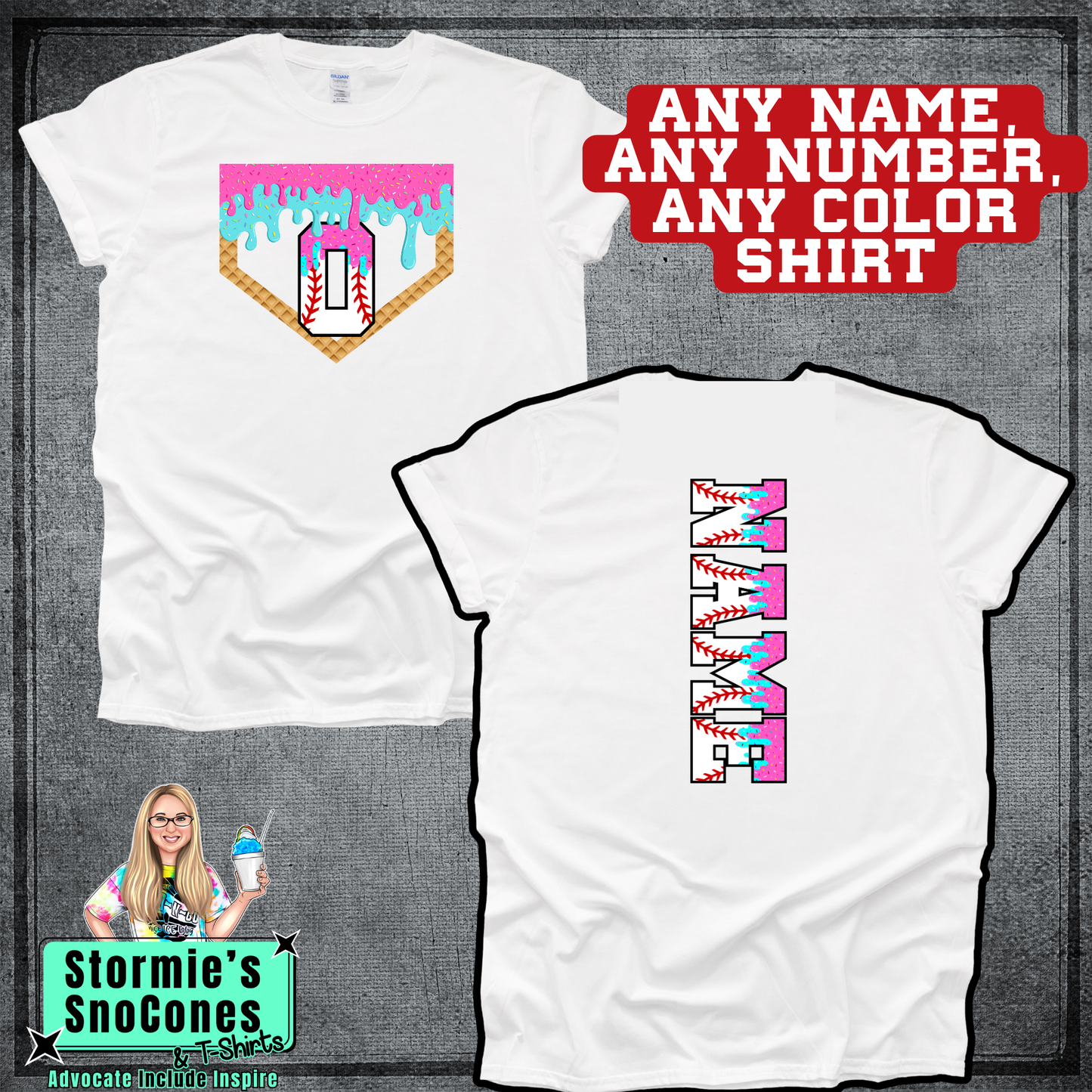 Baseball Drip Ice Cream Custom Name and Number Shirt