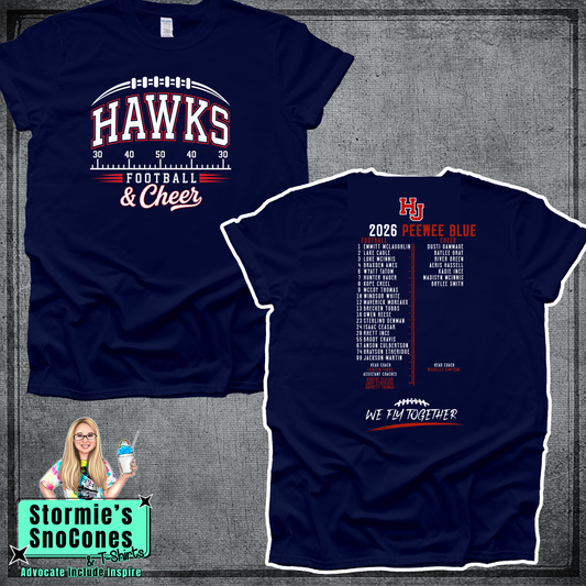 Hardin Jefferson Hawks HJYS Football & Cheer 2026 Shirt - PEEWEE BLUE