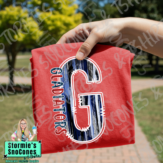 Gladiators Brushstroke Doodle Red Gildan Comfort Colors Bella Canvas Shirt