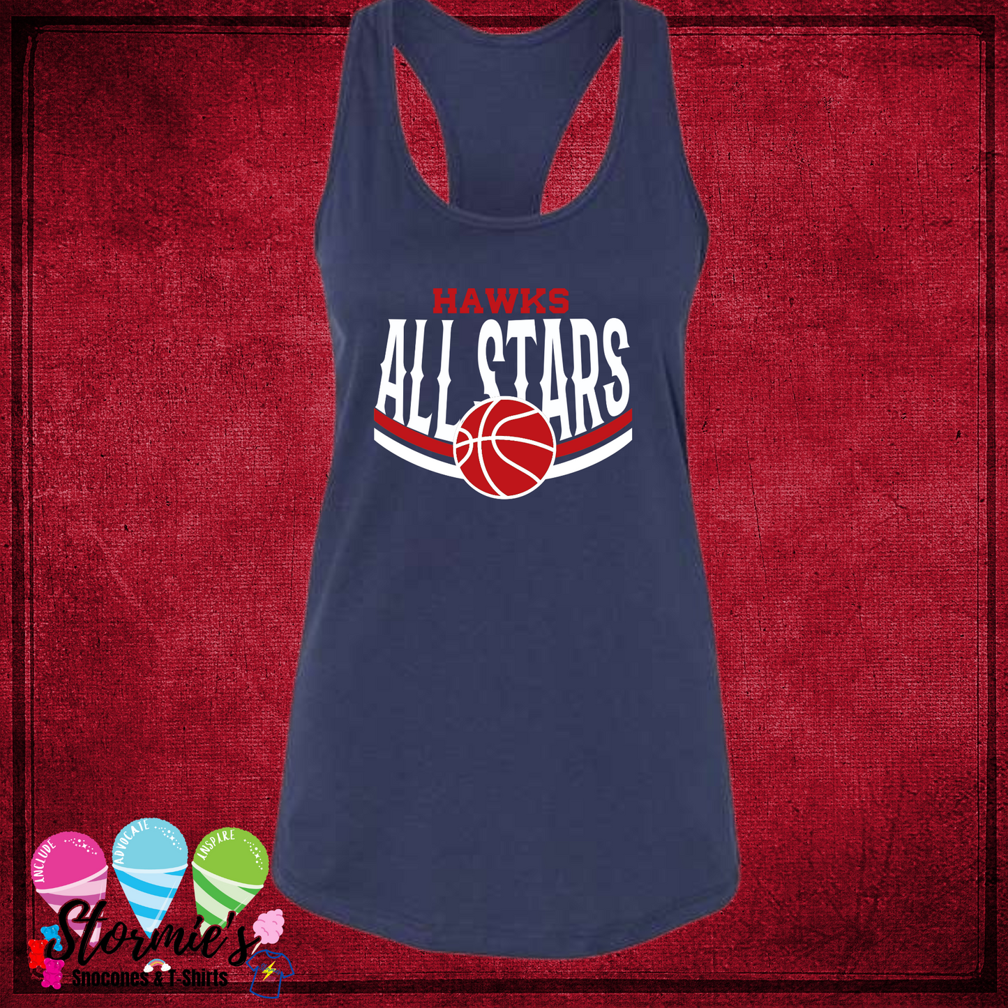 Hawks Junior Boys Basketball All-Stars 2025 Bella Racer Back Navy Tank Top