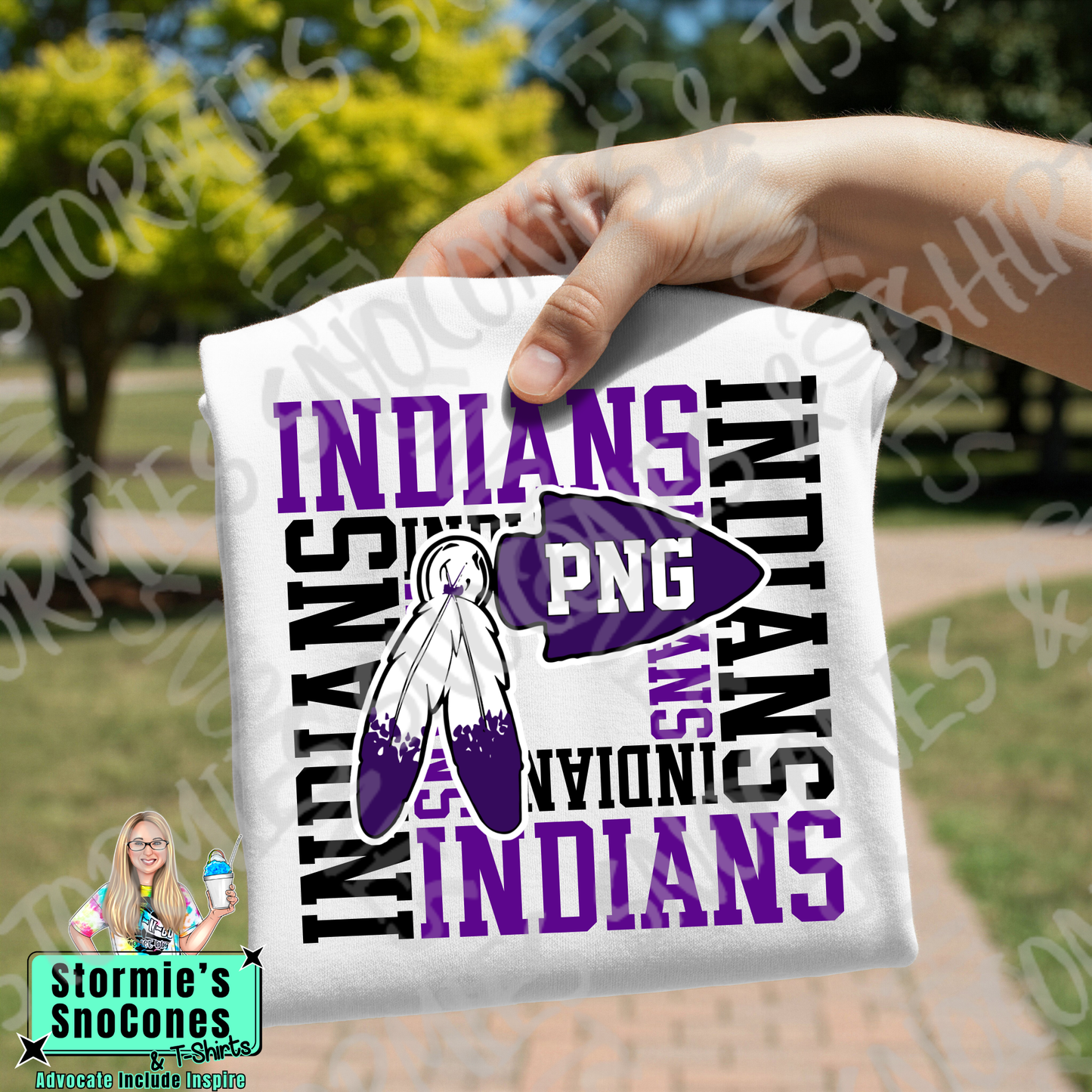 Port Neches-Groves Indians Logo Repeat White Gildan Comfort Colors Bella Canvas Shirt