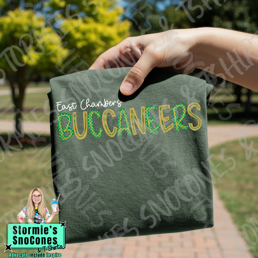 East Chambers Buccaneers Polka Dot Doodle Forest Green Gildan Comfort Colors Bella Canvas Shirt