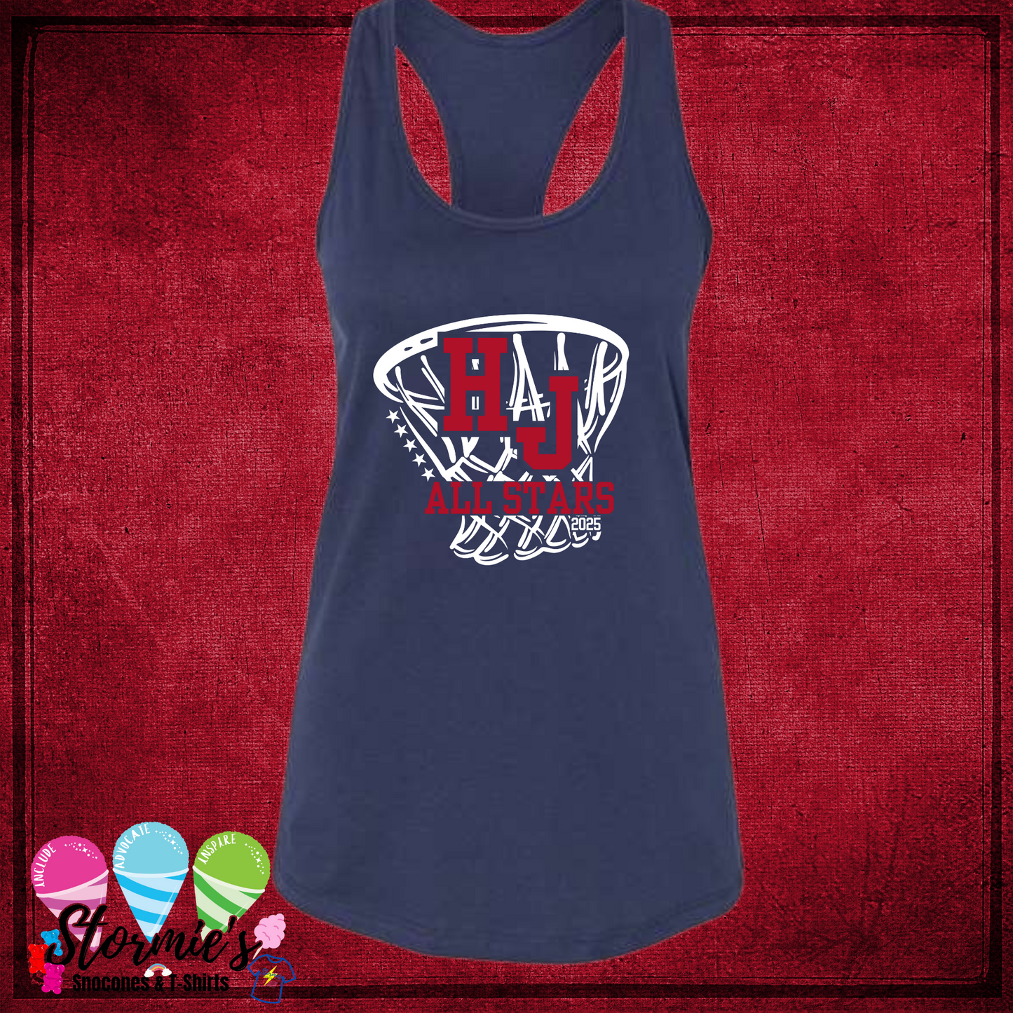 Hawks Rookie Boys Basketball All-Stars 2025 Bella Racer Back Navy Tank Top