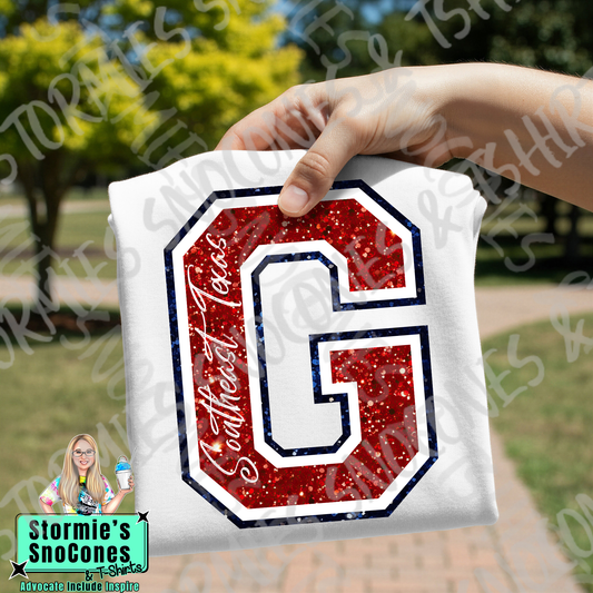 Gladiators Big Initial Faux Glitter White Gildan Comfort Colors Bella Canvas Shirt