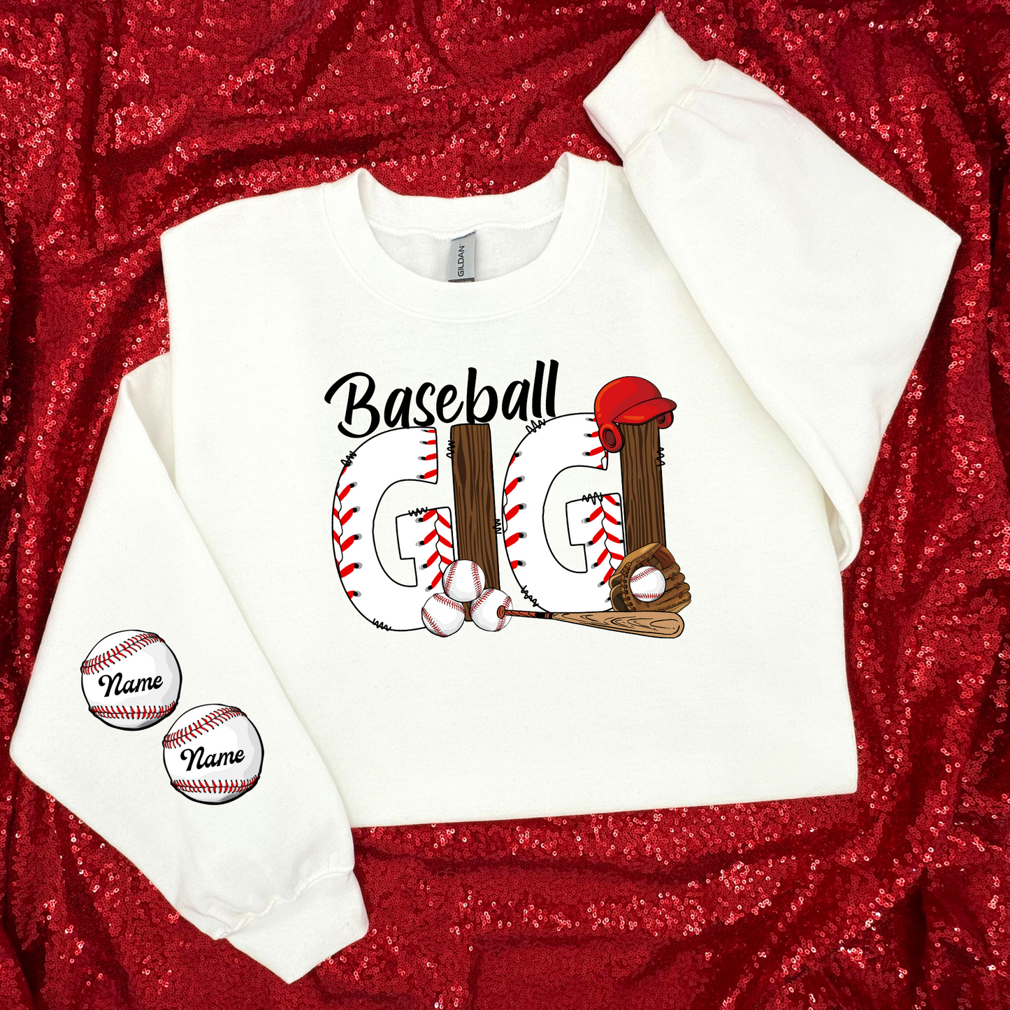 Baseball Mama YOUR CHILD'S NAME ON SLEEVE Sweatshirt