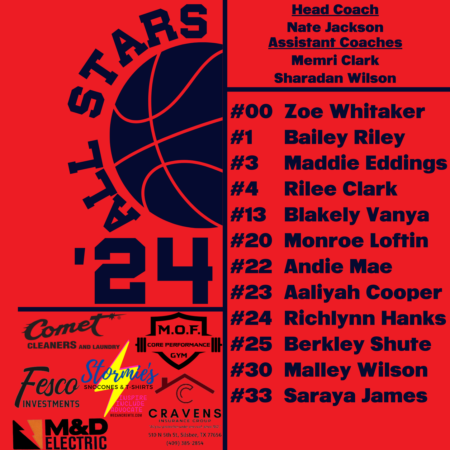 Lady Hawks Basketball All-Stars 2024 Red Shirt