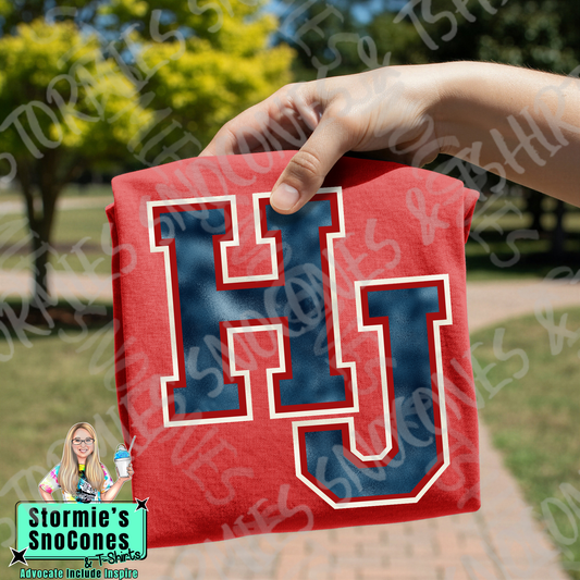 Hardin Jefferson Hawks Textured Initials Red Gildan Comfort Colors Bella Canvas Shirt