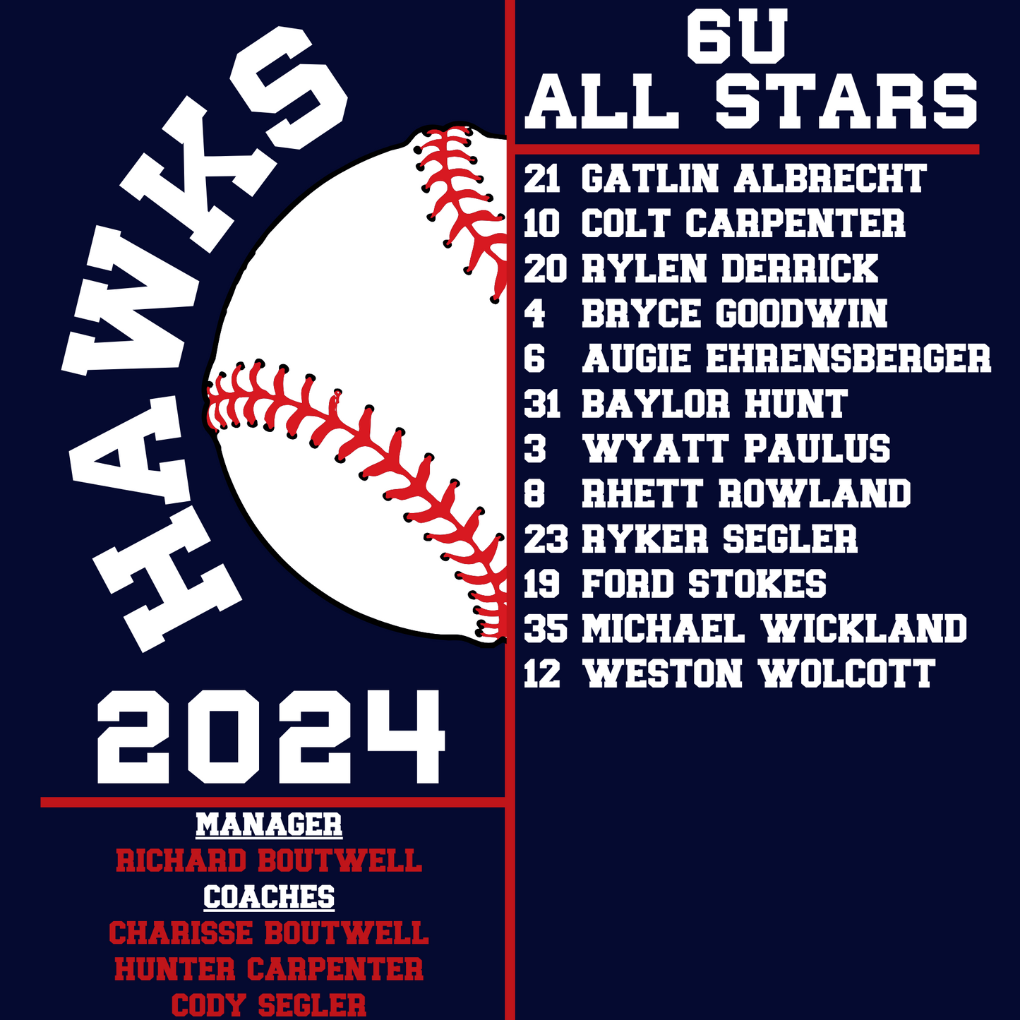 Hawks All Stars 6U 2024 Navy Shirt