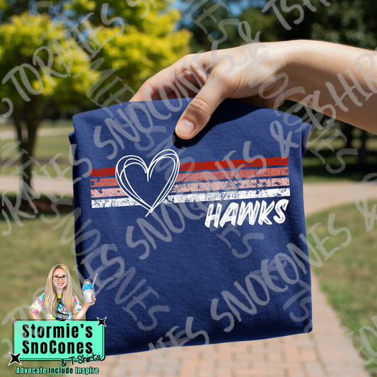 Hardin Jefferson Hawks Heart Lines Navy Gildan Comfort Colors Bella Canvas Shirt