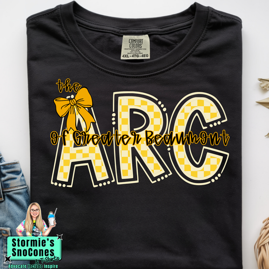 The Arc Of Greater Beaumont Doodle Checkered Black Gildan Comfort Colors Bella Canvas Shirt